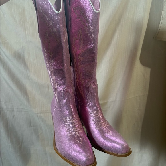 Pink Sparkle Cowgirl Western Cowboy‎ Chunky Heeled Boots Size 9 - Picture 3 of 10